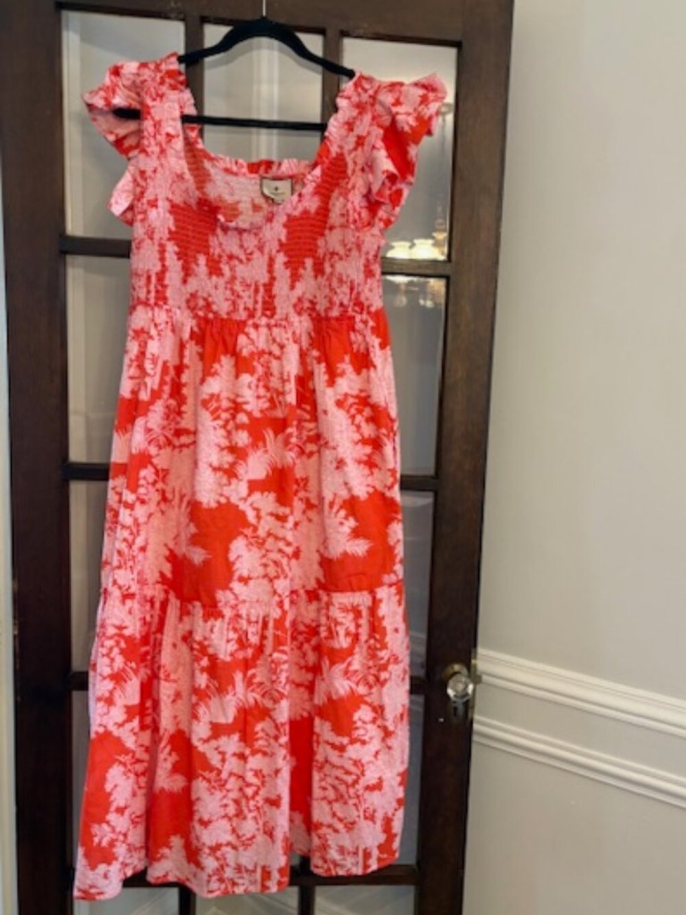 Tuckernuck Orange and Pink Floral Ruffle Sleeve Maxi Dress, Size XL